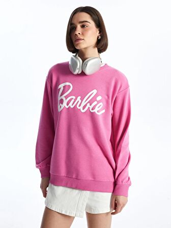 Bisiklet Yaka Barbie Baskılı Uzun Kollu Kadın Sweatshirt