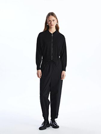 Bisiklet Yaka Parlak Görünümlü Uzun Kollu Kadın Fermuarlı Sweatshirt