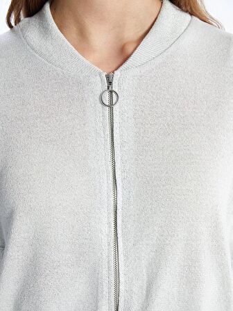 Bisiklet Yaka Parlak Görünümlü Uzun Kollu Kadın Fermuarlı Sweatshirt