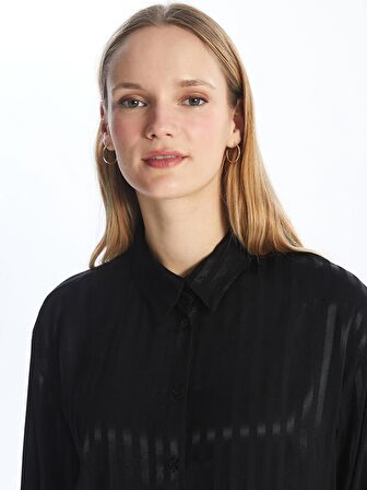 Çizgili Oversize Saten Kadın Gömlek Tunik
