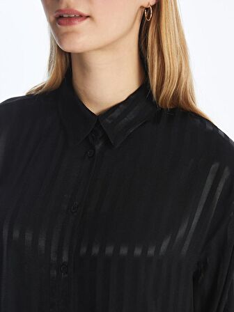 Çizgili Oversize Saten Kadın Gömlek Tunik