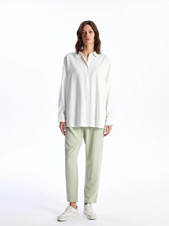 Havuç Kesim Düz Keten Karışımlı Kadın Pantolon