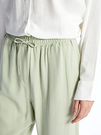 Havuç Kesim Düz Keten Karışımlı Kadın Pantolon