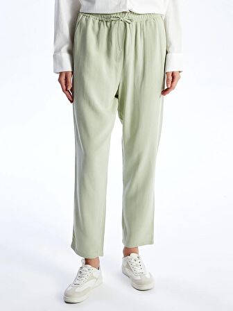 Havuç Kesim Düz Keten Karışımlı Kadın Pantolon