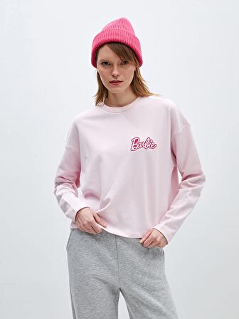 Bisiklet Yaka Barbie Baskılı Uzun Kollu Kadın Sweatshirt