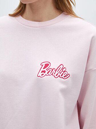 Bisiklet Yaka Barbie Baskılı Uzun Kollu Kadın Sweatshirt