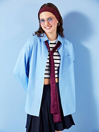 Düz Uzun Kollu Oversize Kadın Gömlek