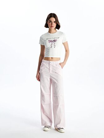 Kadın Beli Lastikli Düz Paraşüt Pantolon