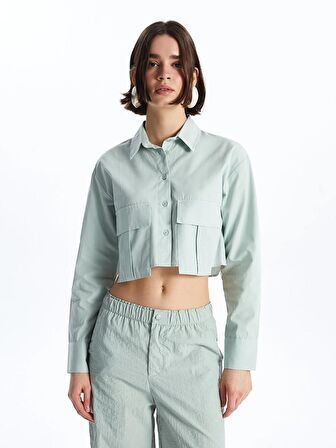 Düz Uzun Kollu Crop Kadın Gömlek