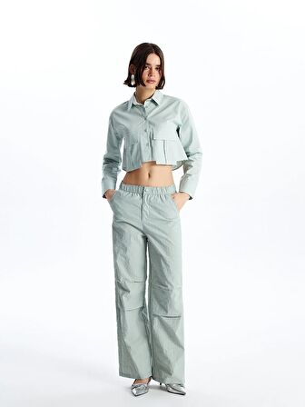 Düz Uzun Kollu Crop Kadın Gömlek