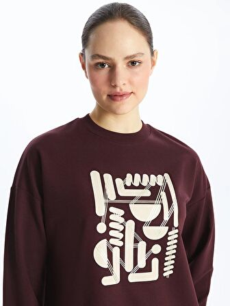 Bisiklet Yaka Baskılı Oversize Kadın Sweatshirt Tunik