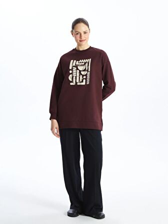 Bisiklet Yaka Baskılı Oversize Kadın Sweatshirt Tunik