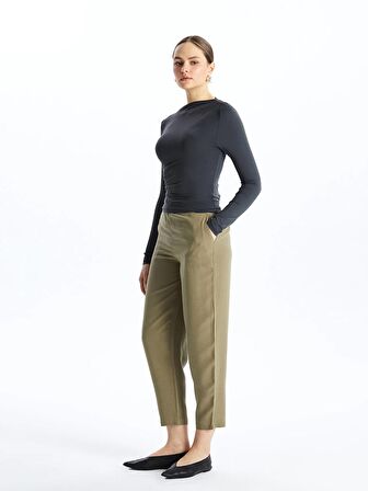 Havuç Kesim Düz Keten Karışımlı Kadın Pantolon