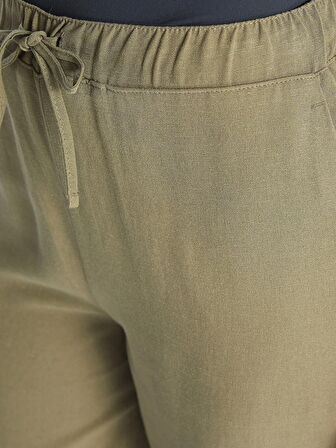 Havuç Kesim Düz Keten Karışımlı Kadın Pantolon