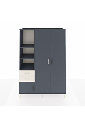 Hyperion Dolap 5 Raflı 2 Çekmeceli Tek Askılı 132x44x195 Antrasit-Antrasit/Aytaşı