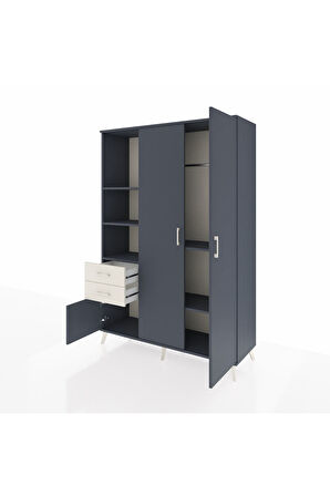 Hyperion Dolap 5 Raflı 2 Çekmeceli Tek Askılı 132x44x195 Antrasit-Antrasit/Aytaşı