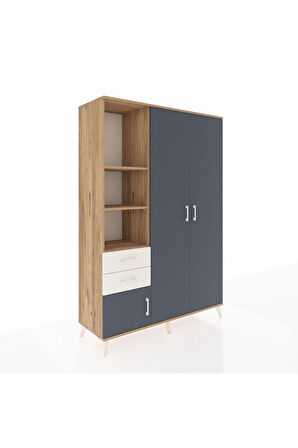 Hyperion Dolap 5 Raflı 2 Çekmeceli Tek Askılı 132x44x195 Çam-Antrasit/Aytaşı