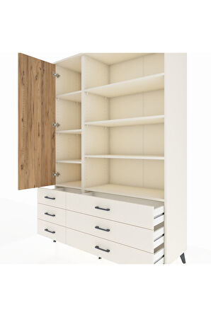Hyperion Dolap 8 Raflı 6 Çekmeceli Tek Kapaklı  132x44x195 Aytaşı-Çam/Aytaşı
