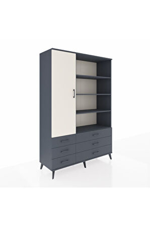 Hyperion Dolap 8 Raflı 6 Çekmeceli Tek Kapaklı  132x44x195 Antrasit-Aytaşı/Antrasit