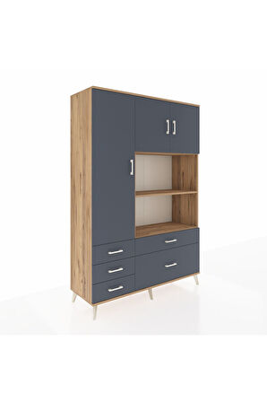 Hyperion Dolap 7 Raflı 5 Çekmeceli 3 Kapaklı 132x44x195 Çam-Antrasit/Antrasit