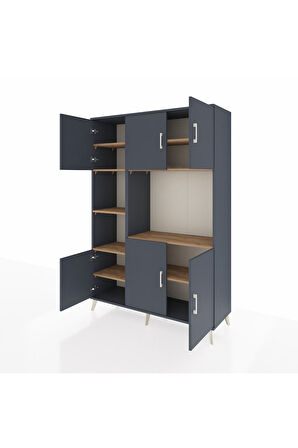 Hyperion Dolap 9 Raflı 6 Kapaklı 132x44x195 Antrasit-Antrasit/Çam