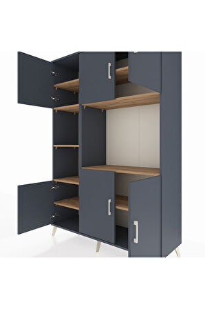 Hyperion Dolap 9 Raflı 6 Kapaklı 132x44x195 Antrasit-Antrasit/Çam