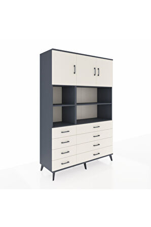 Hyperion Dolap 8 Raflı 8 Çekmeceli 3 Kapaklı 132x44x195 Antrasit-Aytaşı/Aytaşı