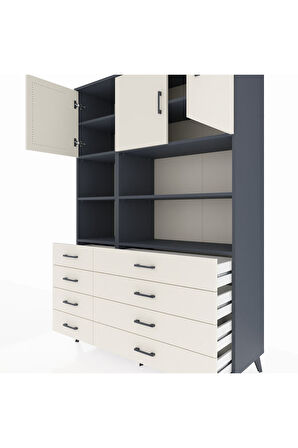 Hyperion Dolap 8 Raflı 8 Çekmeceli 3 Kapaklı 132x44x195 Antrasit-Aytaşı/Aytaşı