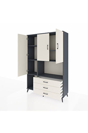 Hyperion Dolap 6 Raflı 3 Çekmeceli 3 Kapaklı 132x44x195 Antrasit-Aytaşı/Aytaşı