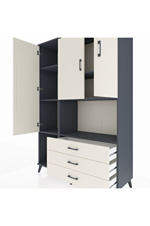 Hyperion Dolap 6 Raflı 3 Çekmeceli 3 Kapaklı 132x44x195 Antrasit-Aytaşı/Aytaşı