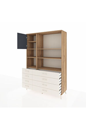 Hyperion Dolap 7 Raflı 8 Çekmeceli Tek Kapaklı  132x44x195 Çam-Antrasit/Aytaşı