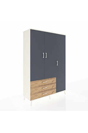 Hyperion Dolap 6 Raflı 3 Çekmeceli Tek Askılı 132x44x195 Aytaşı-Antrasit/Çam