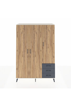 Hyperion Dolap 6 Raflı 3 Çekmeceli Tek Askılı 132x44x195 Aytaşı-Çam/Antrasit