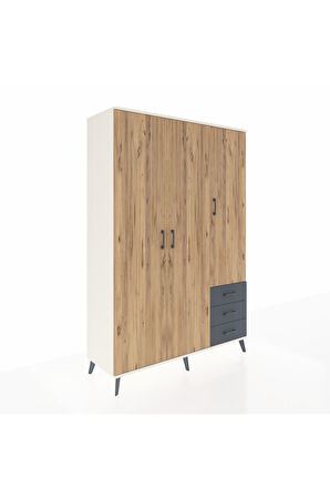 Hyperion Dolap 6 Raflı 3 Çekmeceli Tek Askılı 132x44x195 Aytaşı-Çam/Antrasit