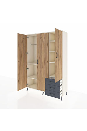 Hyperion Dolap 6 Raflı 3 Çekmeceli Tek Askılı 132x44x195 Aytaşı-Çam/Antrasit