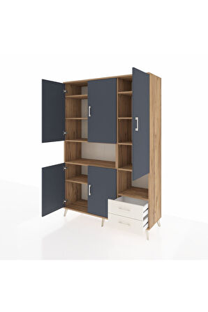 Hyperion Dolap 10 Raflı 2 Çekmeceli 5 Kapaklı 132x44x195 Çam-Antrasit/Aytaşı