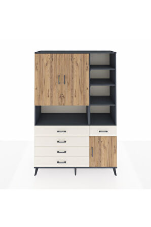 Hyperion Dolap 8 Raflı 5 Çekmeceli 3 Kapaklı 132x44x195 Antrasit-Çam/Aytaşı