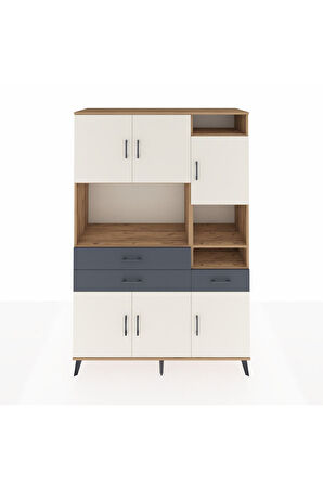 Hyperion Dolap 10 Raflı 3 Çekmeceli 6 Kapaklı 132x44x195 Çam-Aytaşı/Antrasit