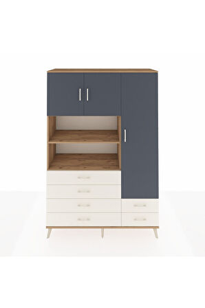 Hyperion Dolap 9 Raflı 6 Çekmeceli 3 Kapaklı 132x44x195 Çam-Antrasit/Aytaşı