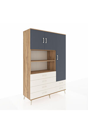 Hyperion Dolap 9 Raflı 6 Çekmeceli 3 Kapaklı 132x44x195 Çam-Antrasit/Aytaşı