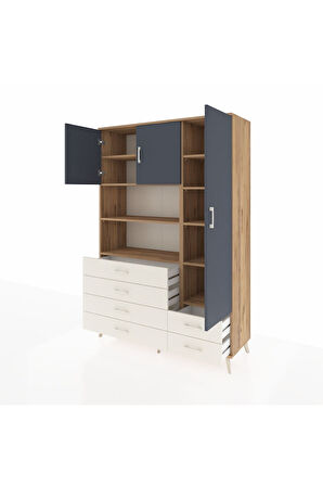 Hyperion Dolap 9 Raflı 6 Çekmeceli 3 Kapaklı 132x44x195 Çam-Antrasit/Aytaşı