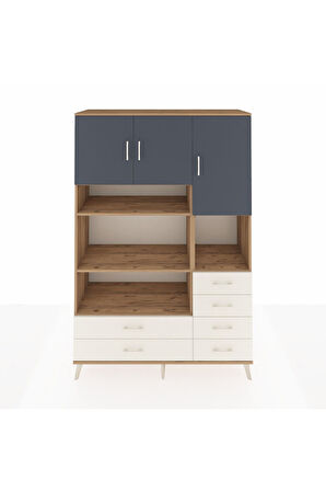 Hyperion Dolap 9 Raflı 6 Çekmeceli 3 Kapaklı 132x44x195 Çam-Antrasit/Aytaşı