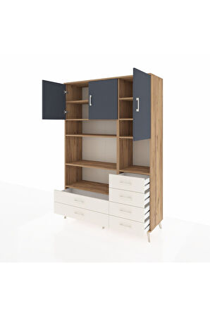 Hyperion Dolap 9 Raflı 6 Çekmeceli 3 Kapaklı 132x44x195 Çam-Antrasit/Aytaşı
