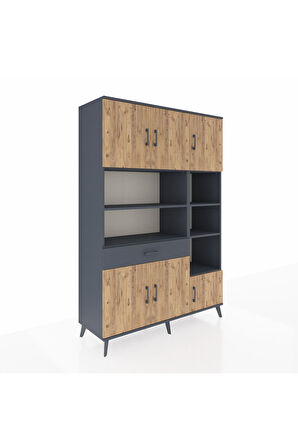 Hyperion Dolap 10 Raflı Tek Çekmeceli 6 Kapaklı 132x44x195 Antrasit-Çam/Antrasit