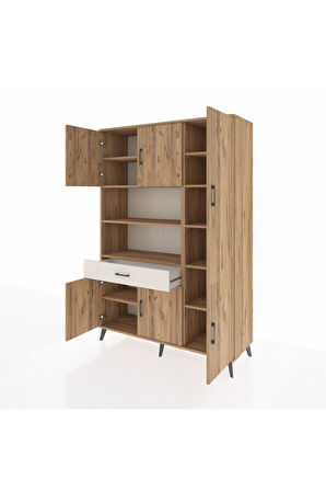 Hyperion Dolap 10 Raflı Tek Çekmeceli 6 Kapaklı 132x44x195 Çam-Çam/Aytaşı