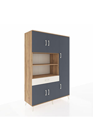 Hyperion Dolap 10 Raflı Tek Çekmeceli 6 Kapaklı 132x44x195 Çam-Antrasit/Aytaşı