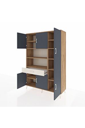 Hyperion Dolap 10 Raflı Tek Çekmeceli 6 Kapaklı 132x44x195 Çam-Antrasit/Aytaşı