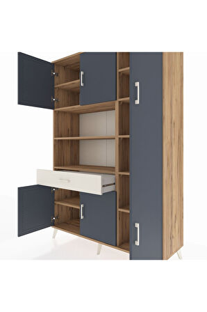 Hyperion Dolap 10 Raflı Tek Çekmeceli 6 Kapaklı 132x44x195 Çam-Antrasit/Aytaşı