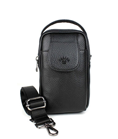 Erkek Siyah Kapaklı Çok Bölmeli El ve Omuz Çantası