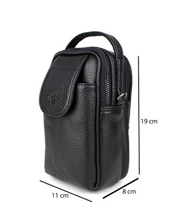 Erkek Siyah Kapaklı Çok Bölmeli El ve Omuz Çantası